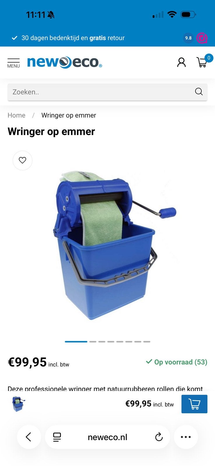 Neweco dweilsysteem, geen belasting aan handen, Ophalen of Verzenden