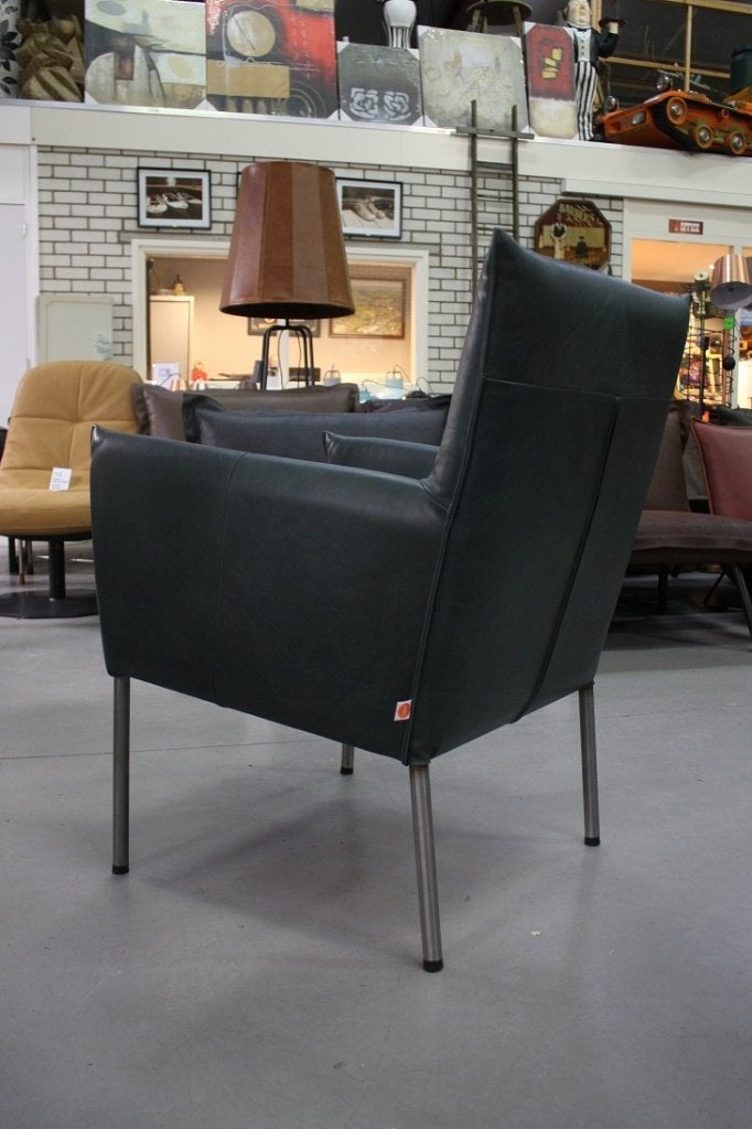 Luxe fauteuil Triton Jess Design echt leer donkergroen, Ophalen, Minder dan 75 cm, Zo goed als nieuw, Leer