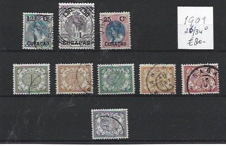 Curacao 1901 serie 26/34 gestempeld pr. ex. c.w 80 euro, Postzegels en Munten, Ophalen of Verzenden