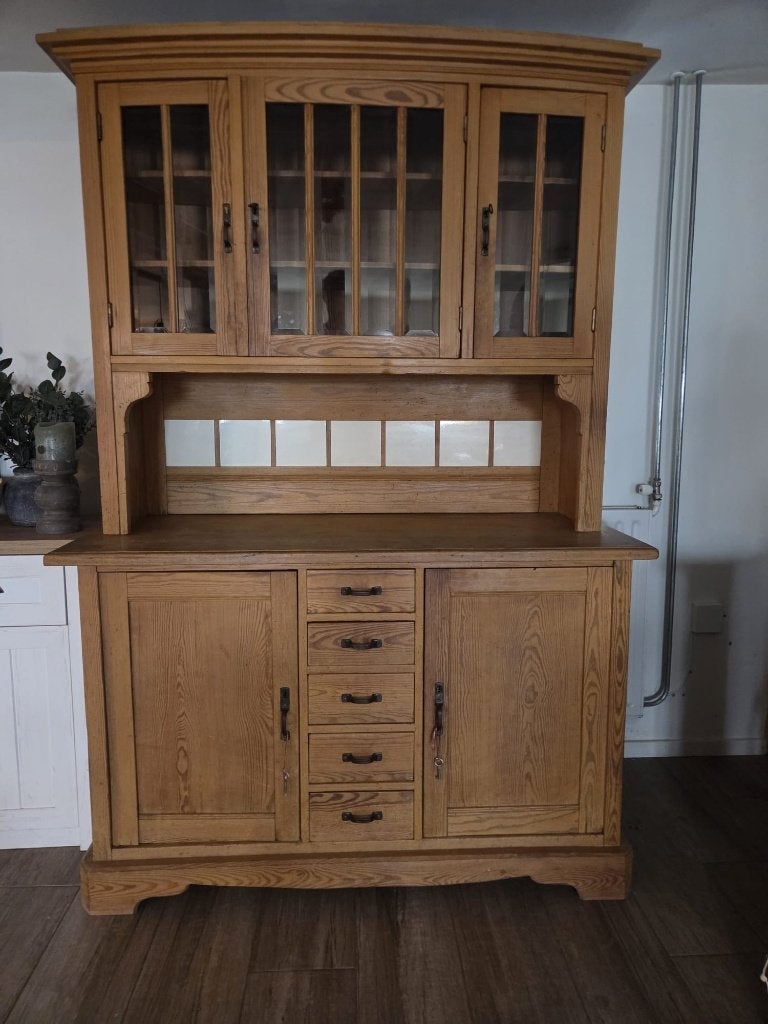 Brocante landelijke vitrine kast servieskast, Ophalen, Gebruikt