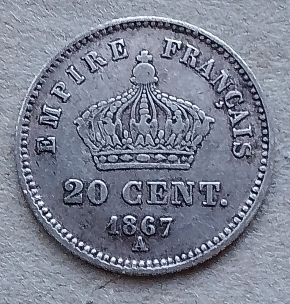 Frankrijk, 20 centimes 1867 A, Ophalen of Verzenden, Frankrijk, Losse munt, Zilver