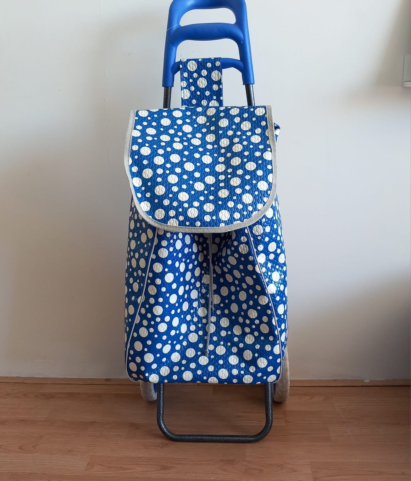 Boodschappentrolley blauw met witte stippen, Ophalen of Verzenden