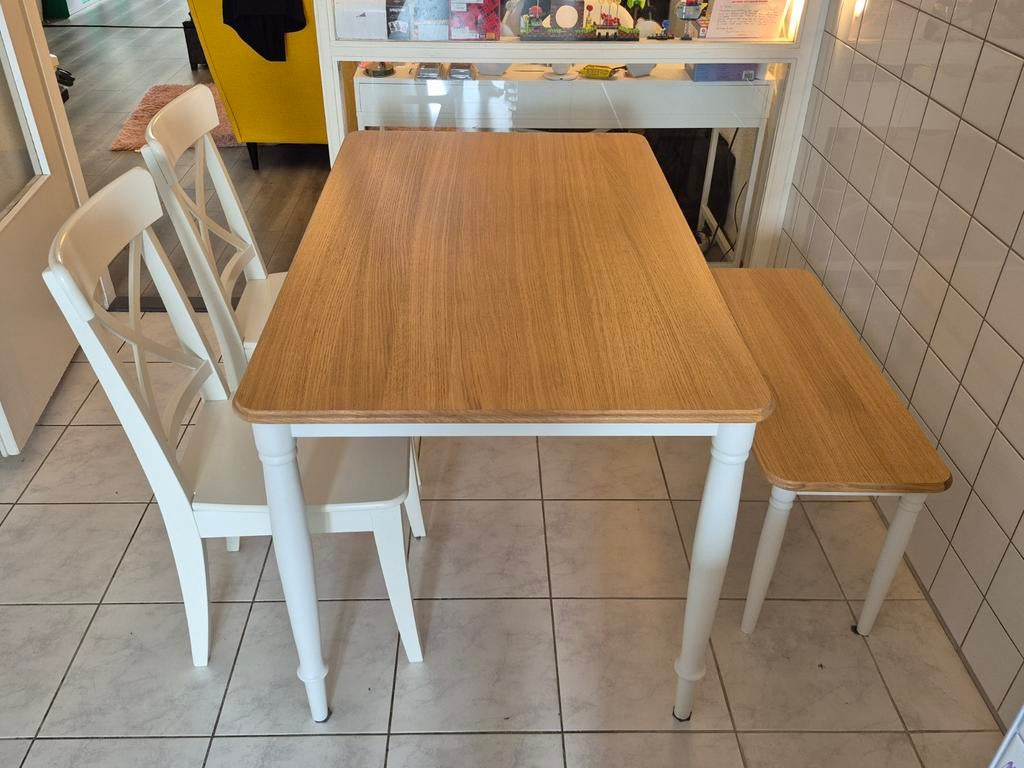IKEA Danderyd eetkamer set, tafel, 2 stoelen, 1 bankje, Ophalen, Zo goed als nieuw, IKEA, 4 tot 6 stoelen