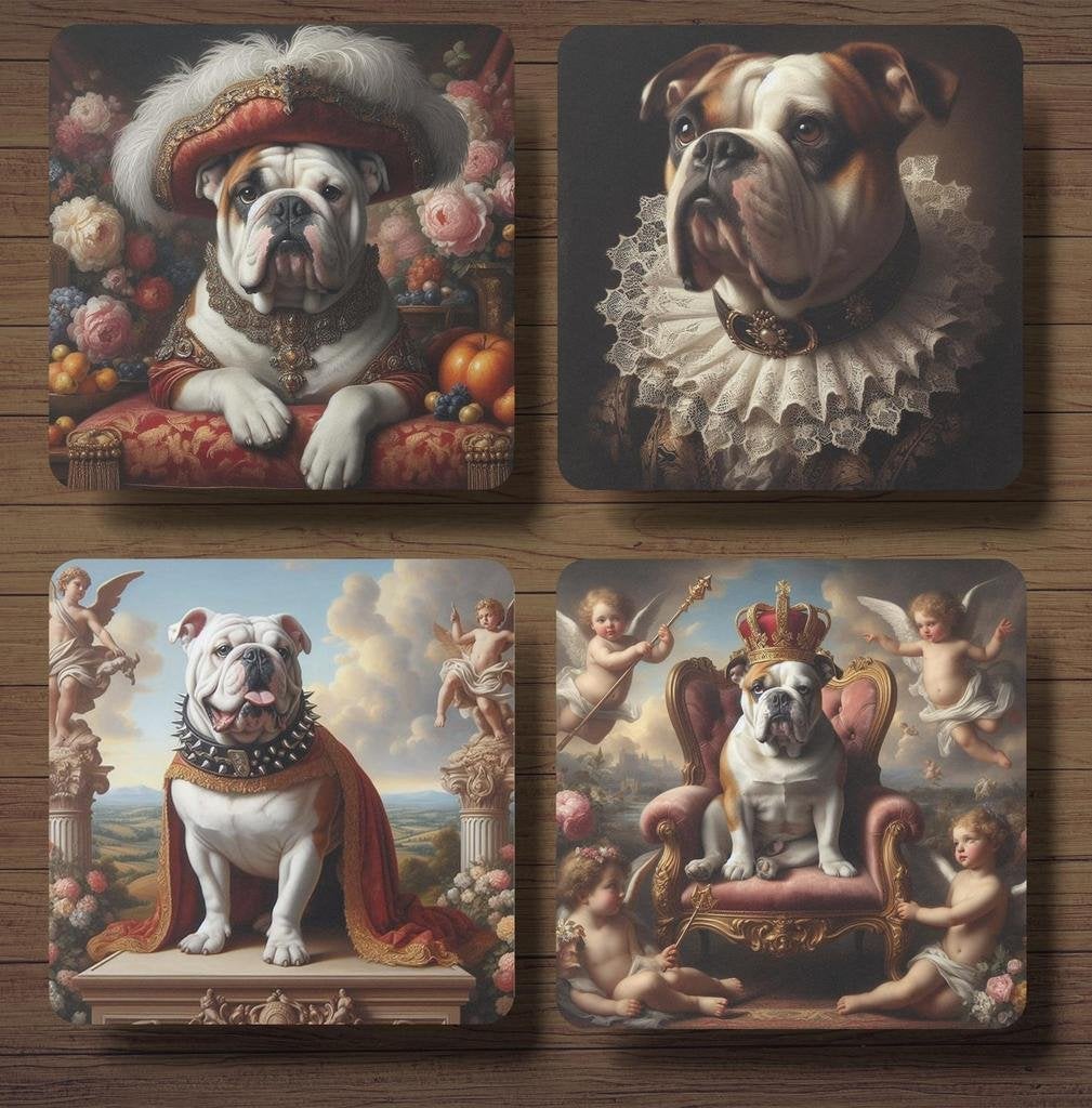Amerikaanse Bulldog Barok onderzetters met houder, Huis en Inrichting, Ophalen of Verzenden, Nieuw