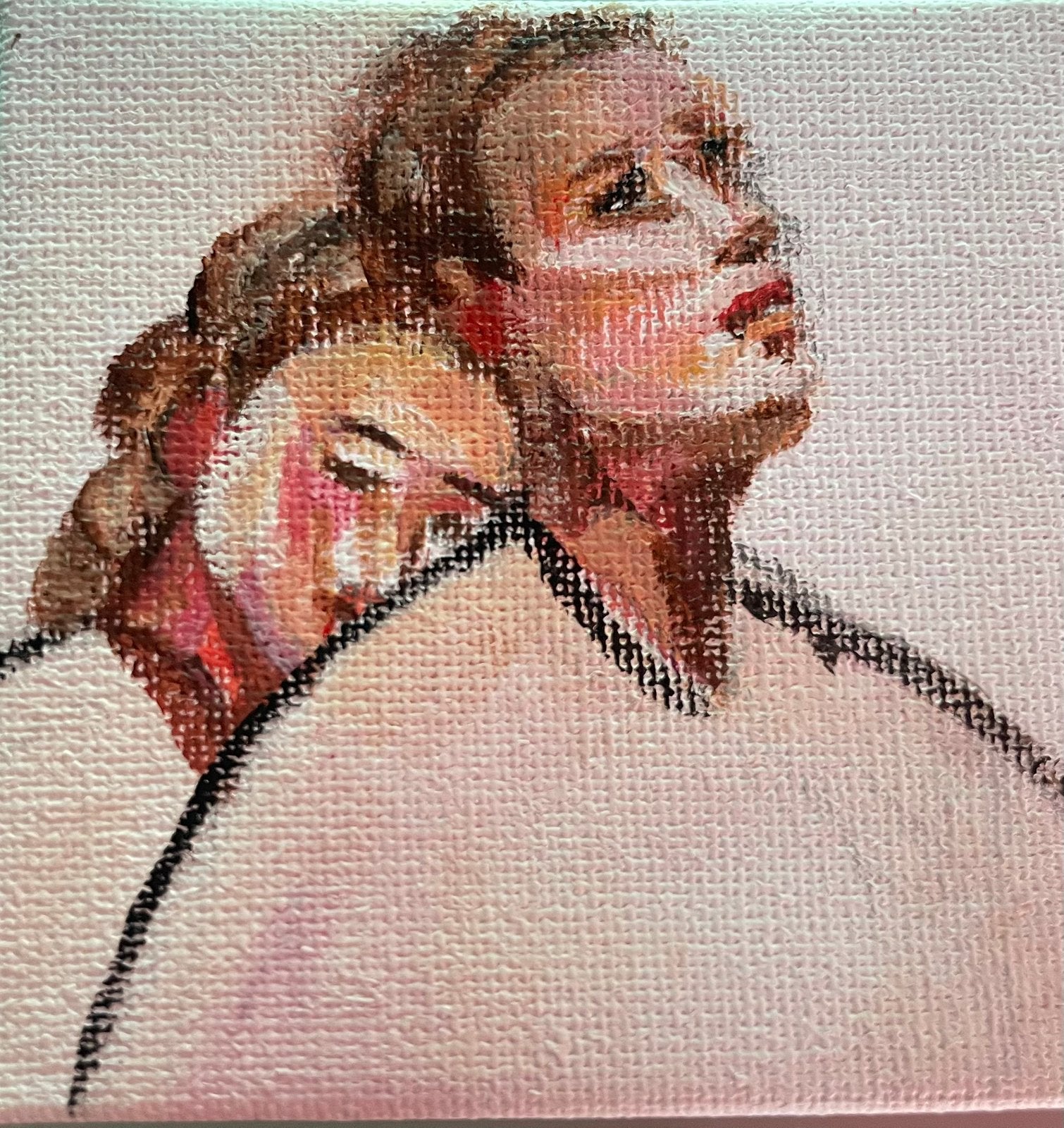 Mini art kunstwerk 7 x 7 cm titel “lean on me “, Ophalen of Verzenden