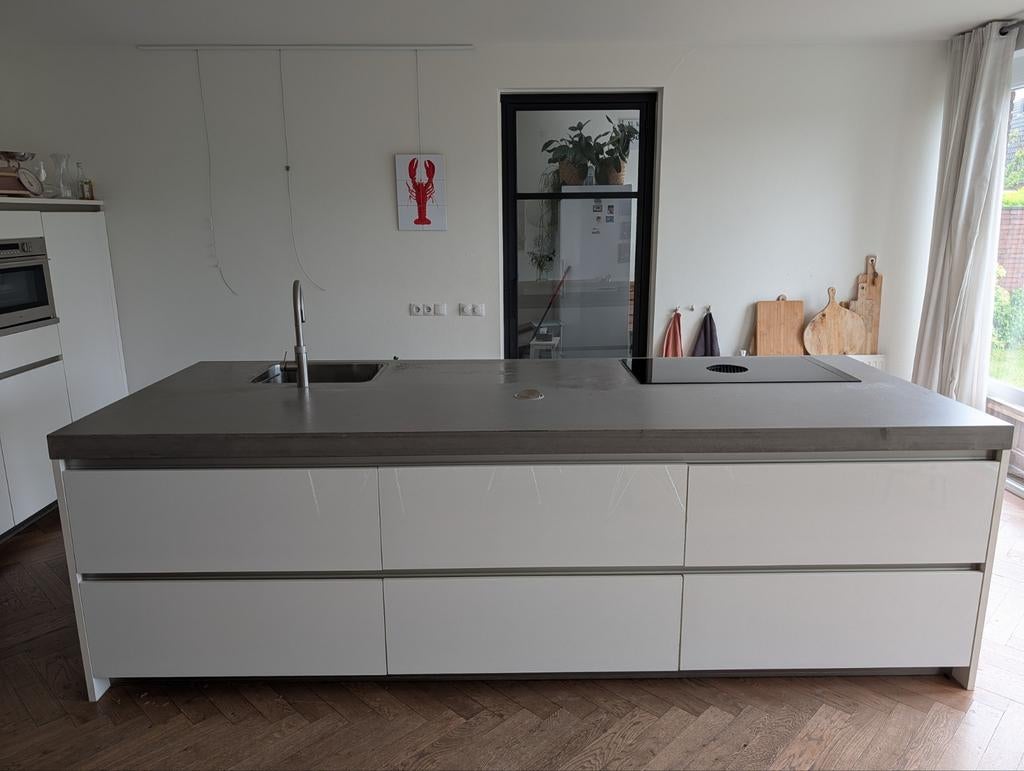 Modern wit kookeiland met light beton blad 305x120, Ophalen, Gebruikt, Wit, Overige typen