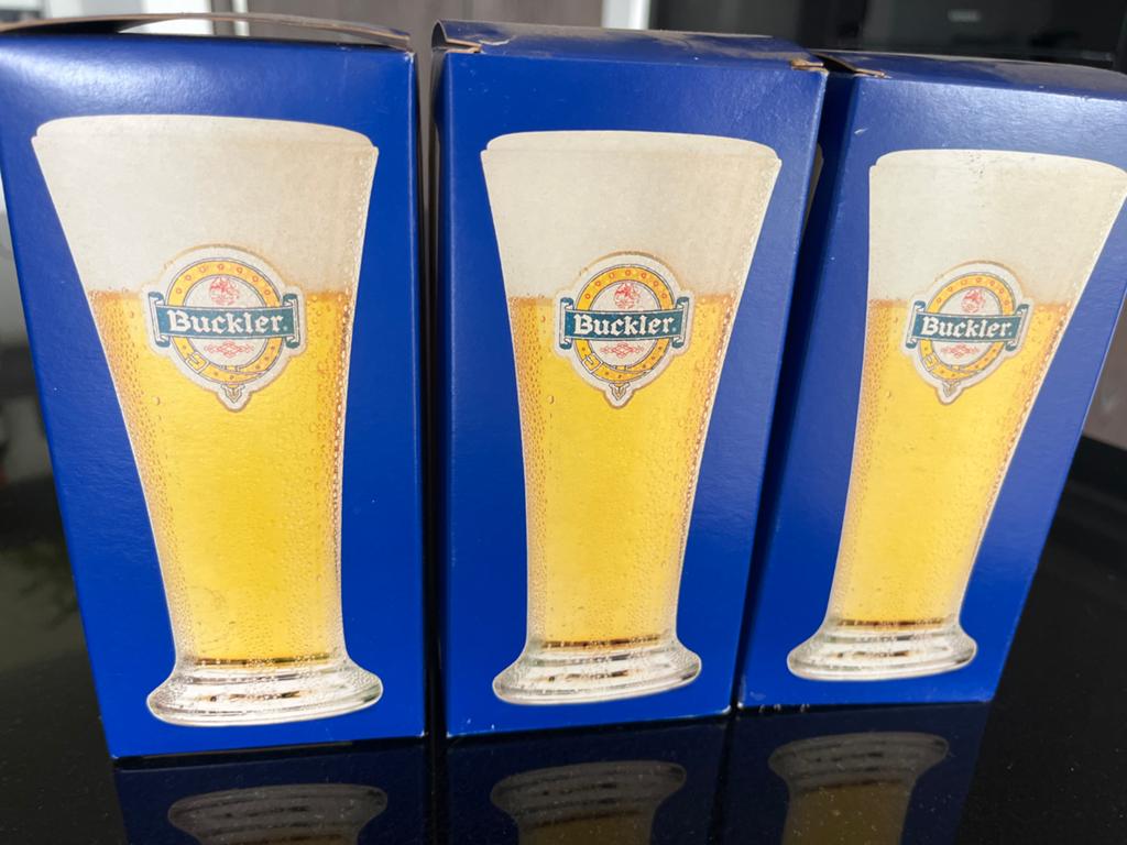 Set van 3 Buckler bierglazen - Nieuw in doos, Nieuw, Ophalen of Verzenden, Overige merken, Glas