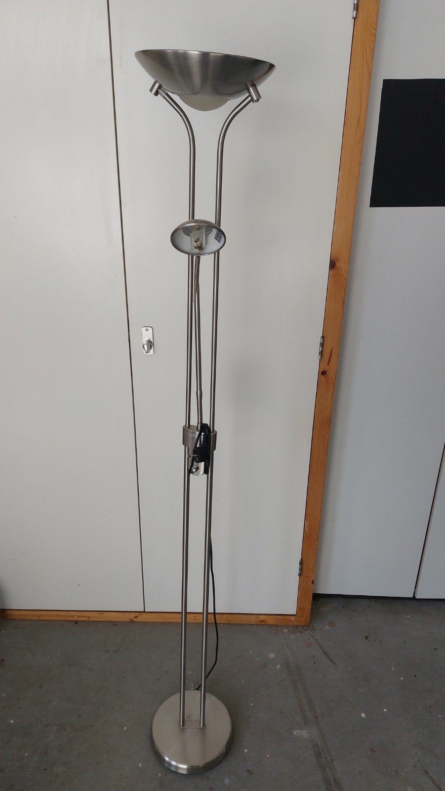 Dimbaar Halogeen Vloerlamp met Leeslamp - Geborsteld Metaal, Ophalen, Gebruikt, Overige fittingen, Metaal