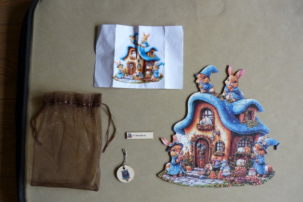 Houten puzzel (A3) '' KONIJNENHUIS '' + Poster 149 st., Ophalen, Minder dan 500 stukjes, Zo goed als nieuw, Legpuzzel