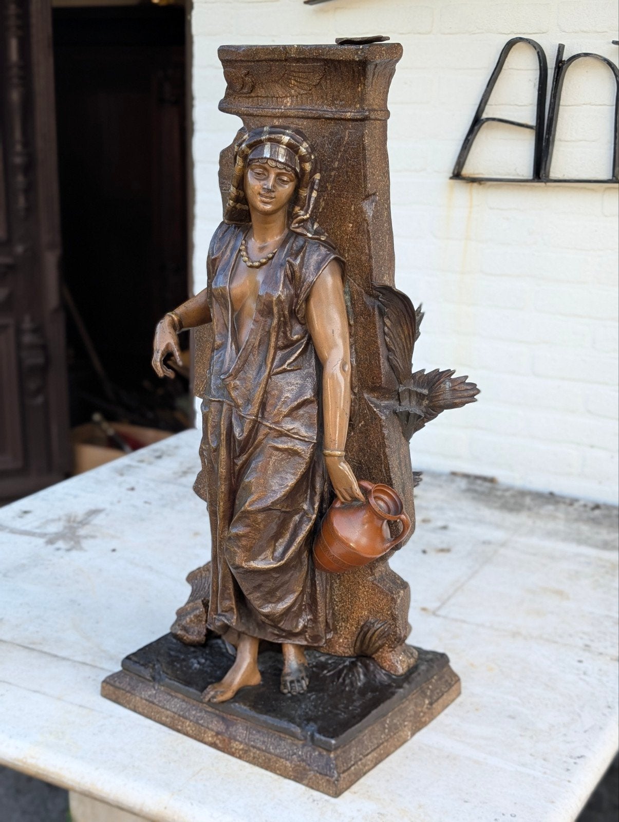 groot antiek gietijzeren beeld 80 cm hoog. €575., Antiek en Kunst, Ophalen