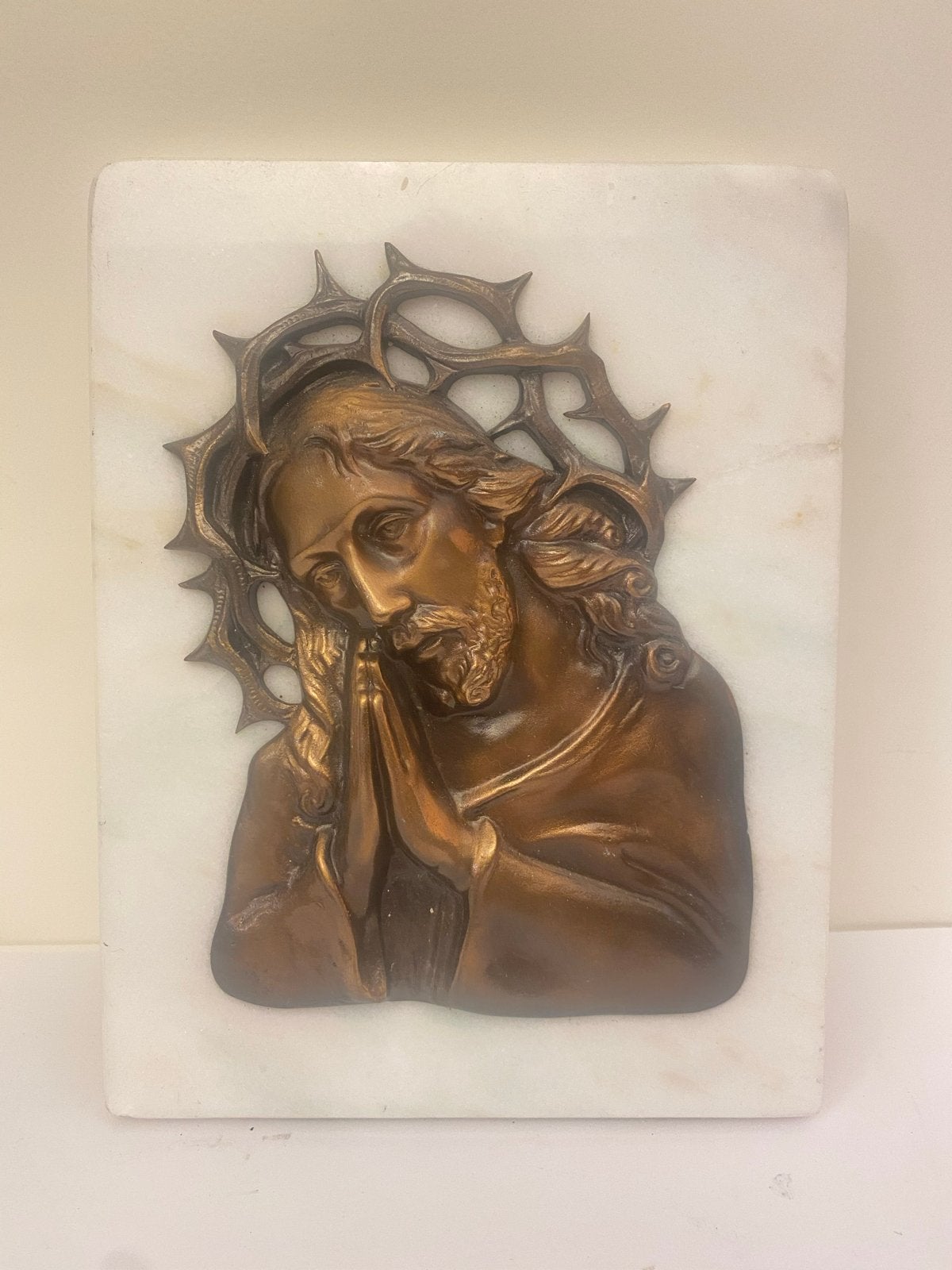Vintage Jezus Christus Beeld op Marmeren Plaat, Ophalen of Verzenden