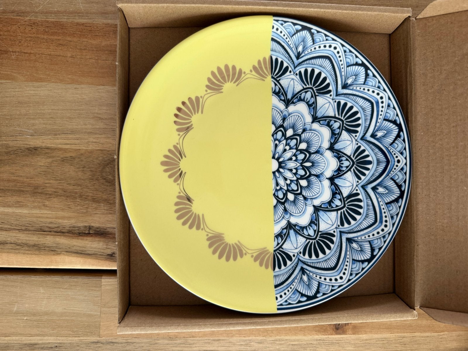 Heinen Delfts Blauw Mandala Geel Bord - 20 cm, Ophalen