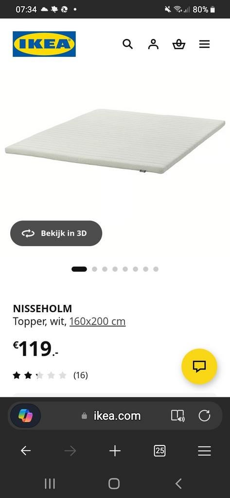Nisseholm Ikea topper 160x200, Ophalen, Tweepersoons, Zo goed als nieuw, 200 cm