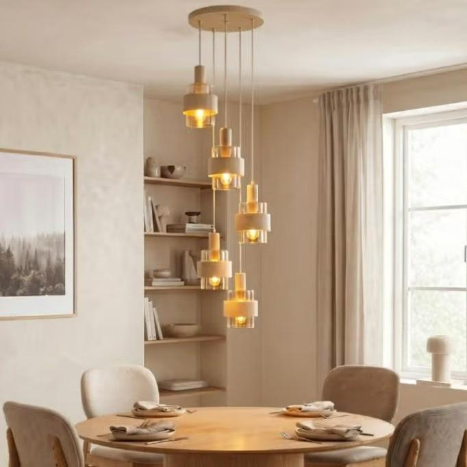 Hanglamp Marrone 5-lichts zandkleur metaal, amber glas, Huis en Inrichting, Lampen | Hanglampen, Nieuw, Ophalen of Verzenden, Glas