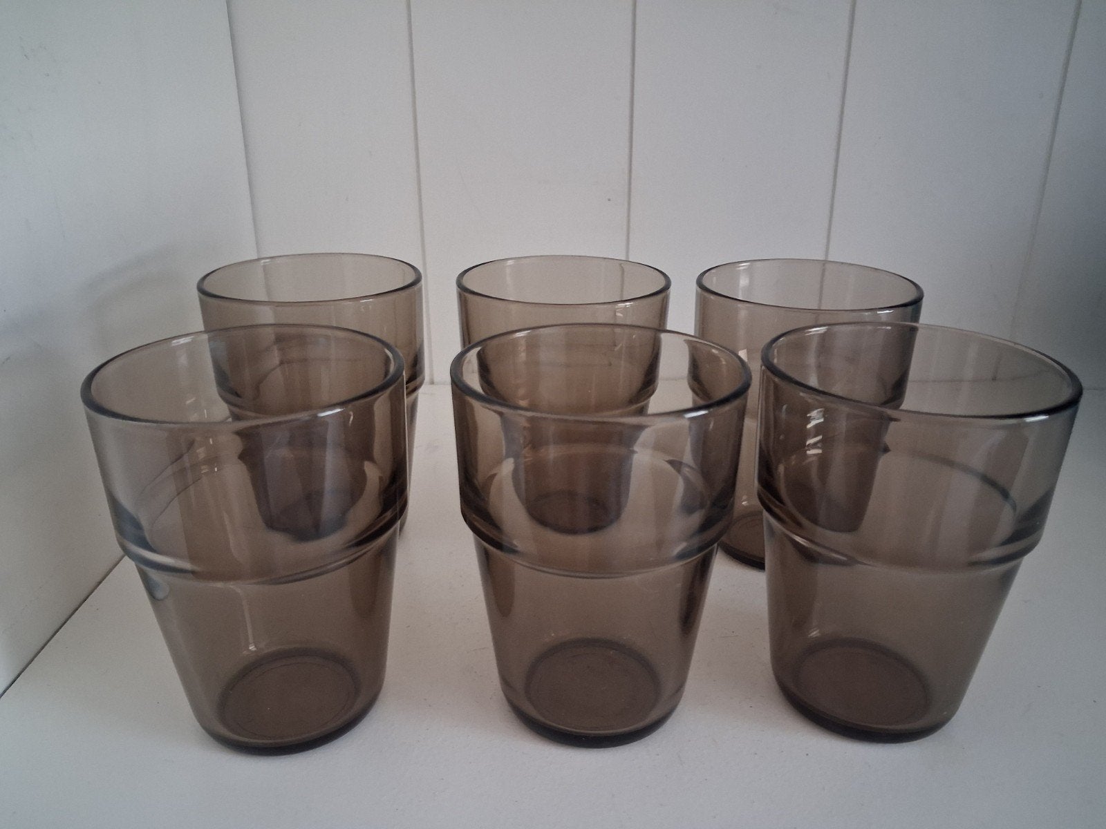 Vintage rookkleurige bier/ limonadeglazen 6 stuks, Ophalen of Verzenden, Grijs, Overige merken, Glas