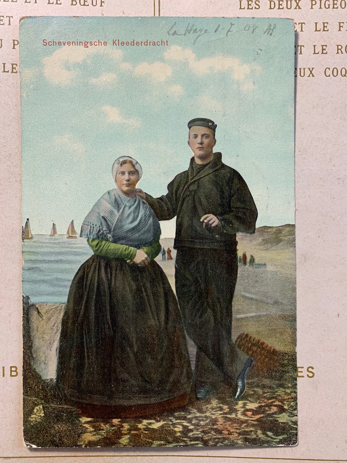 1-7-1908 Scheveningsche klederdracht (CA), Verzamelen, Ophalen of Verzenden, Voor 1920, Gelopen, Zuid-Holland