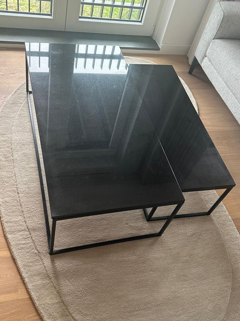 Salontafel Antonio marmer zwart set van 2, Huis en Inrichting, Tafels | Salontafels, Ophalen, Gebruikt, 50 tot 100 cm, Metaal