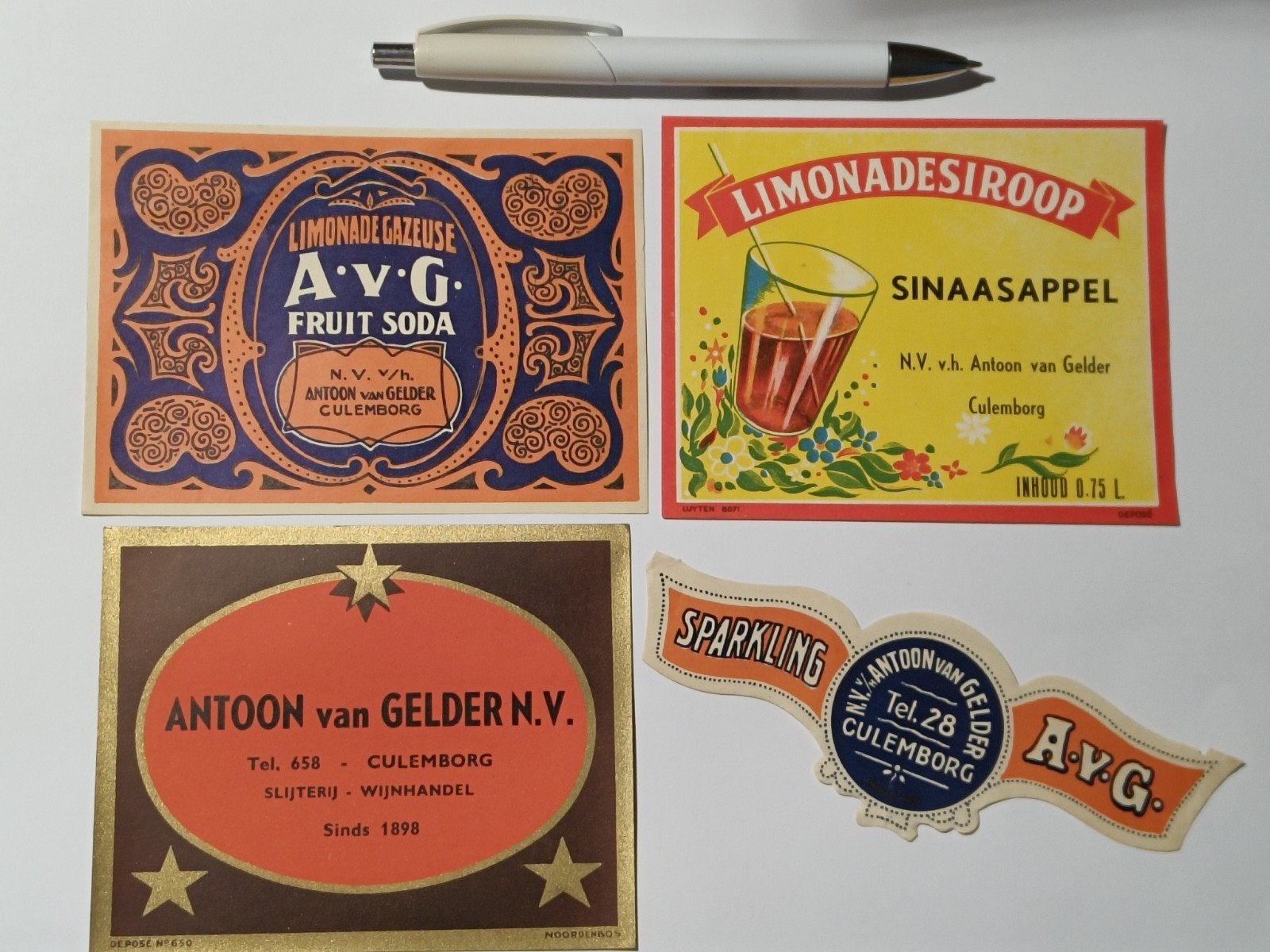 ANTOON VAN GELDER, CULEMBORG, SET ETIKETTEN, Ophalen of Verzenden, Overige typen