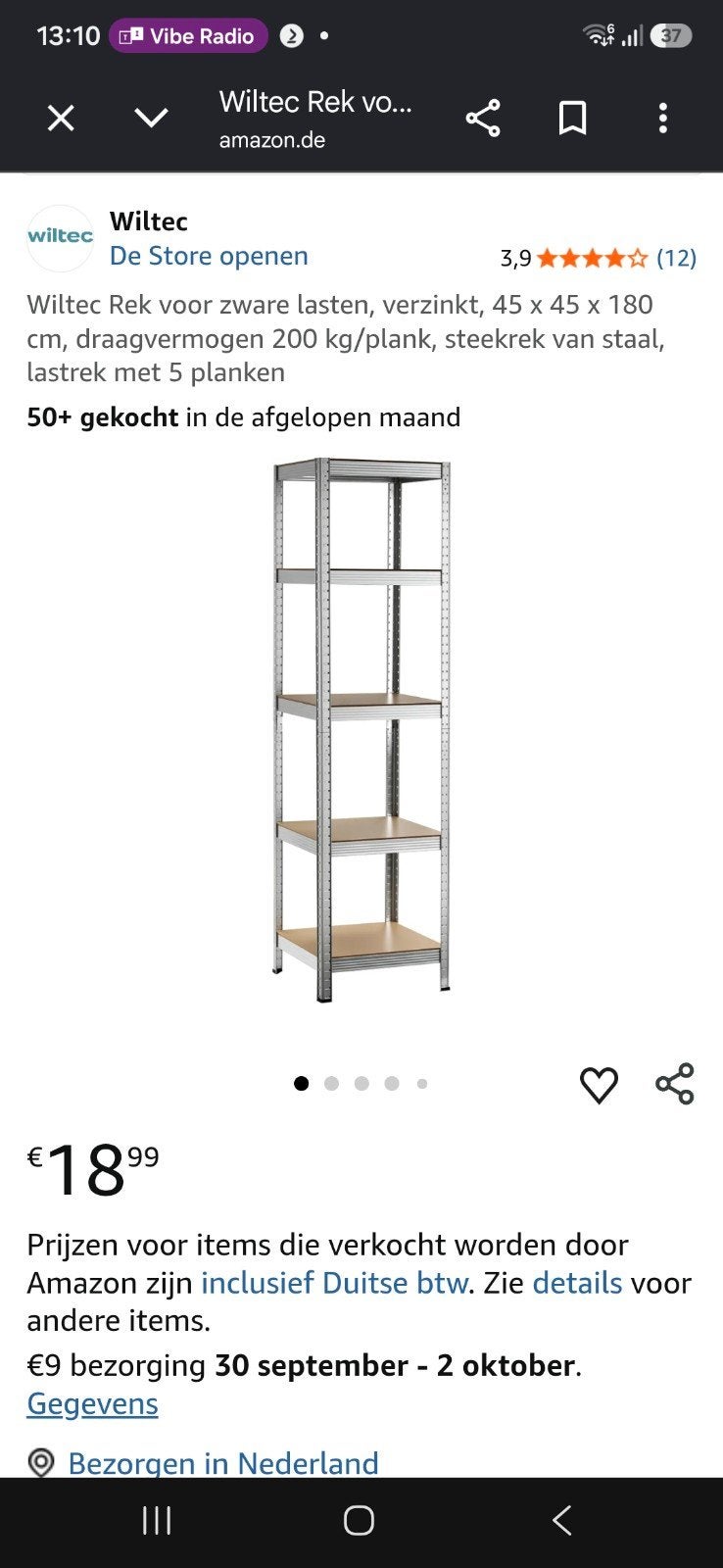 Nieuw in doos: Wiltec Stellingkast / Opbergrek (45x45x180), Huis en Inrichting, Ophalen, Nieuw