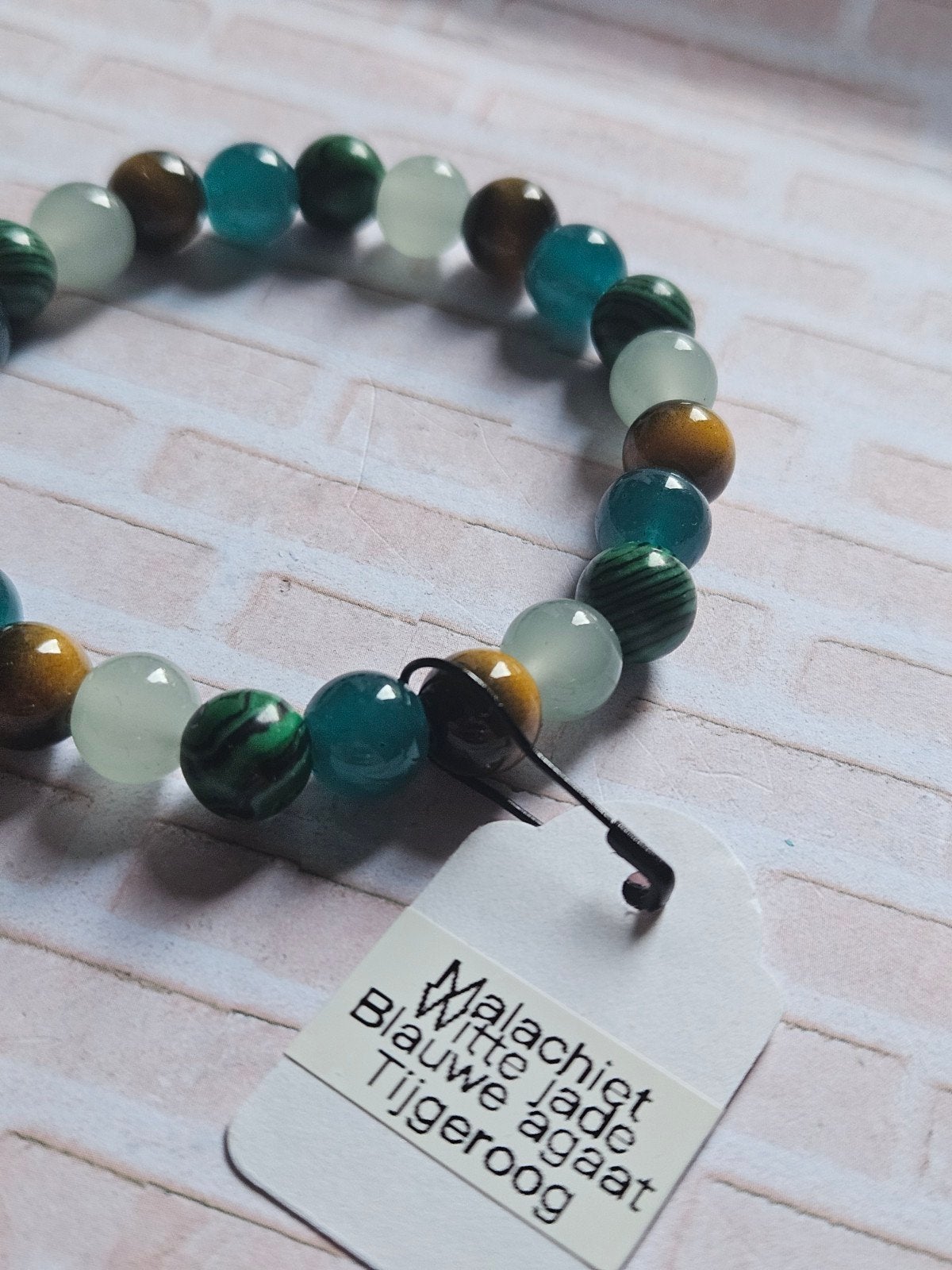 Armband met Malachiet, Witte Jade, Blauwe Agaat en Tijgeroog, Overige materialen, Overige kleuren, Nieuw, Ophalen of Verzenden