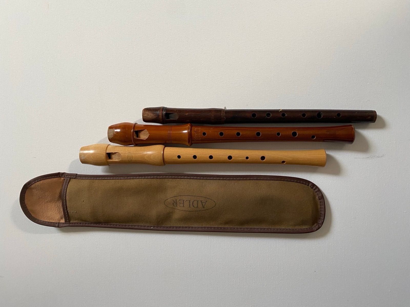Set van 3 blokfluiten met hoes, Ophalen, Gebruikt, Overige typen, Met koffer, hoes of etui