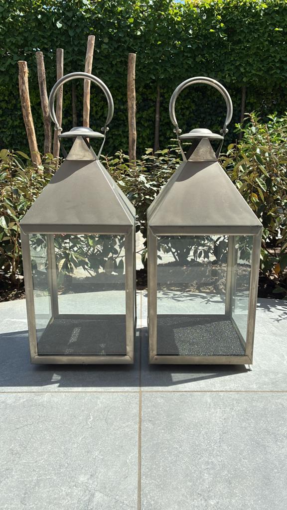 Set van 2 luxe grote windlichten, Ophalen, Overige kleuren, Zo goed als nieuw, Kandelaar