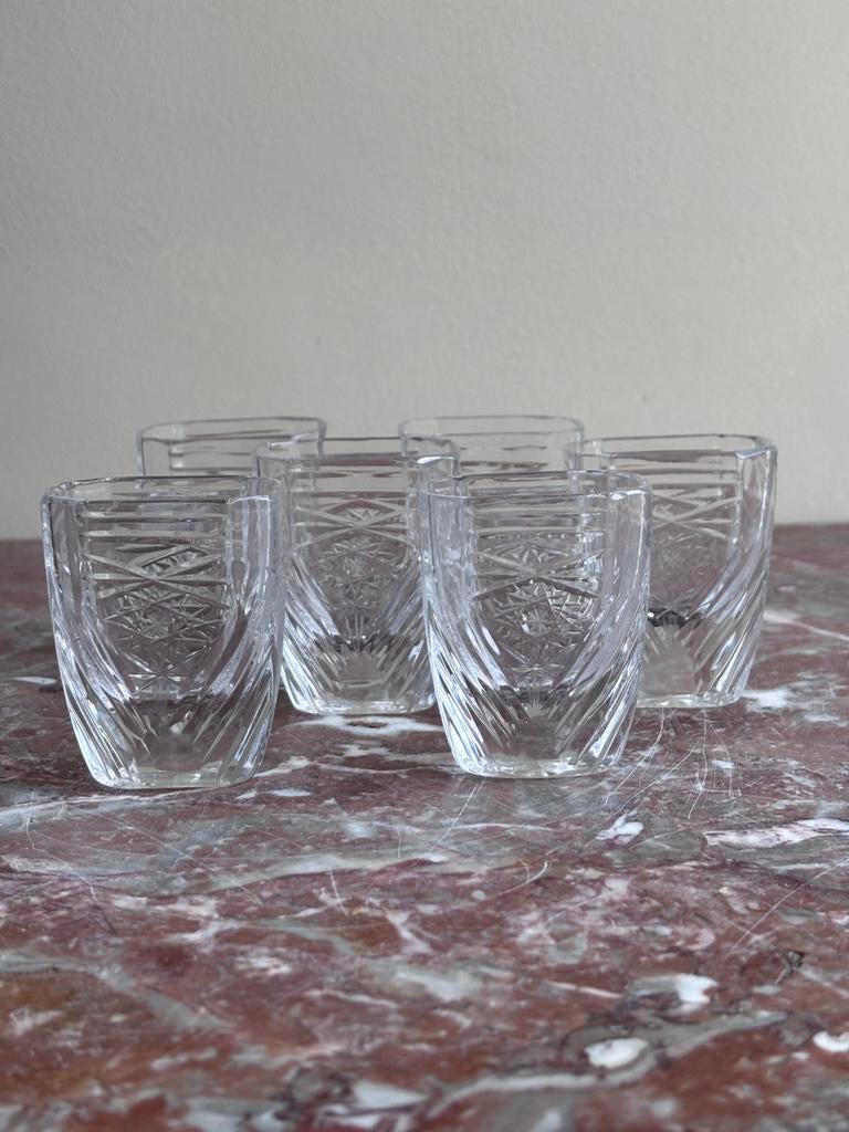 6 vintage kristallen shotglaasjes, glazen shotglas glas, Ophalen of Verzenden, Zo goed als nieuw, Borrel- of Shotglas