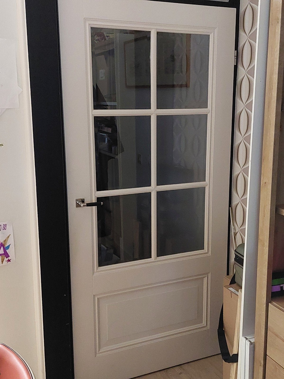 Opdekdeur rechts 200x93 cm met 6 ramen en slot, Doe-het-zelf en Verbouw, Deuren en Horren, Ophalen, Zo goed als nieuw, Glas, Binnendeur