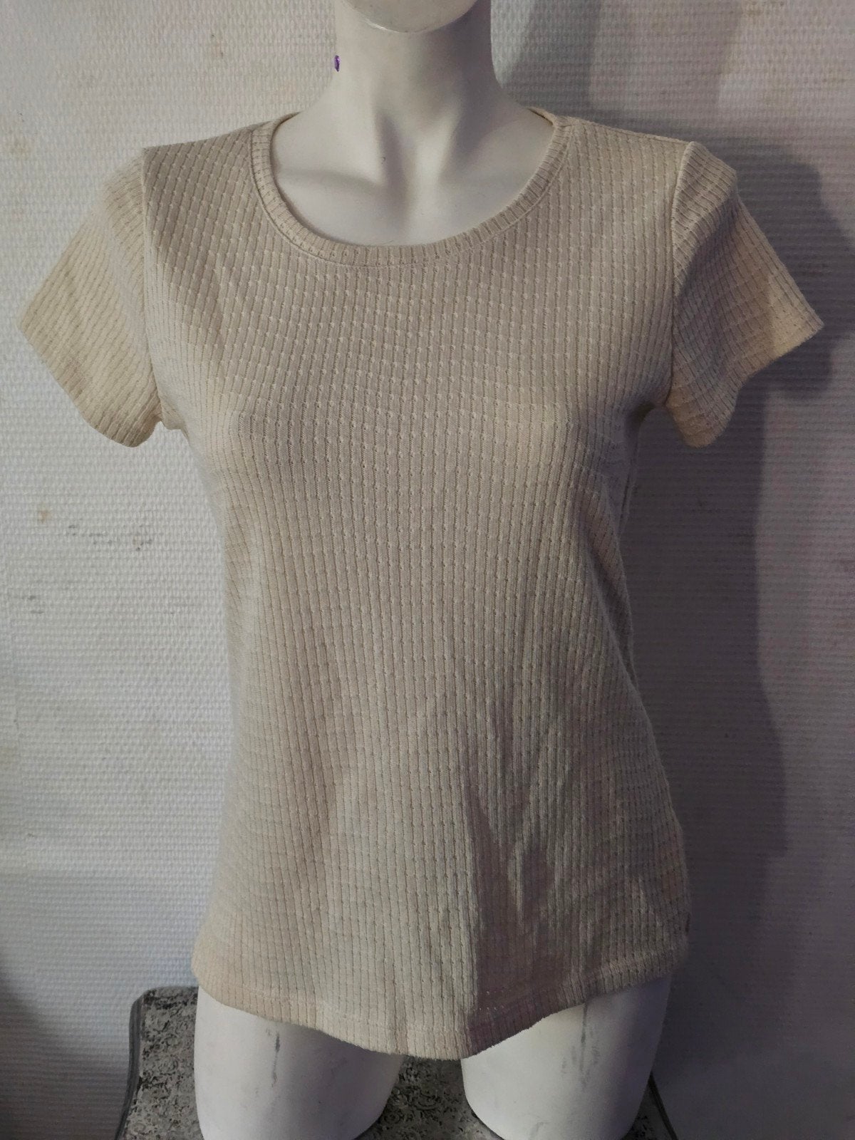 Gafair Crèmekleurig geribbeld T-shirt , maat L, Overige kleuren, Gafair, Maat 42/44 (L), Ophalen of Verzenden
