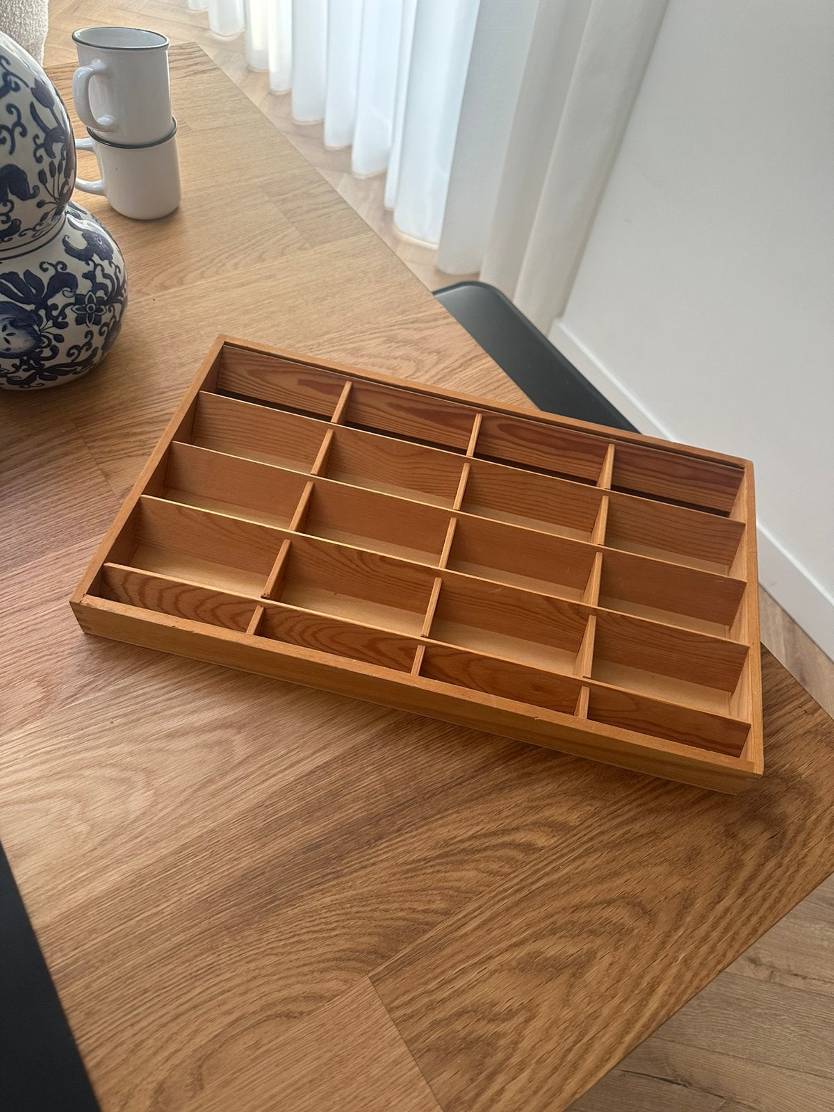 Vintage Retro Houten Letterbak met Schuine Vakjes, Ophalen of Verzenden, Gebruikt