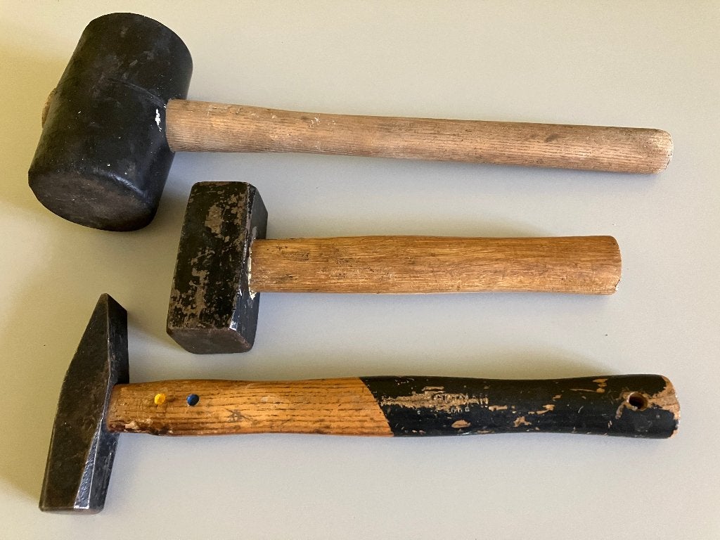 Drie hamers bankhamer vuist rubber hamer, Ophalen of Verzenden, Zo goed als nieuw