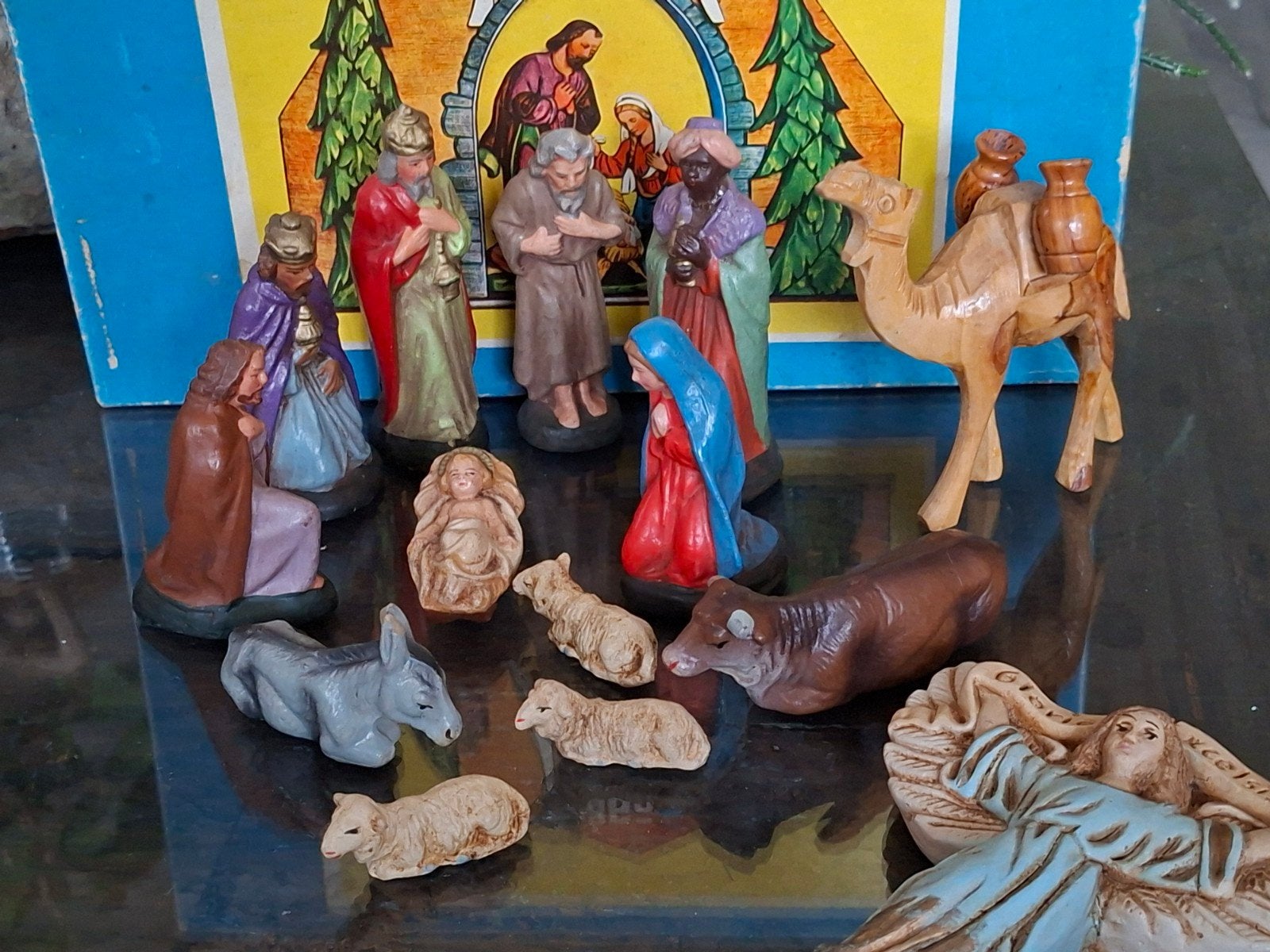 Vintage Marolin papier-maché kerstgroep 14 delig, Diversen, Ophalen of Verzenden, Gebruikt