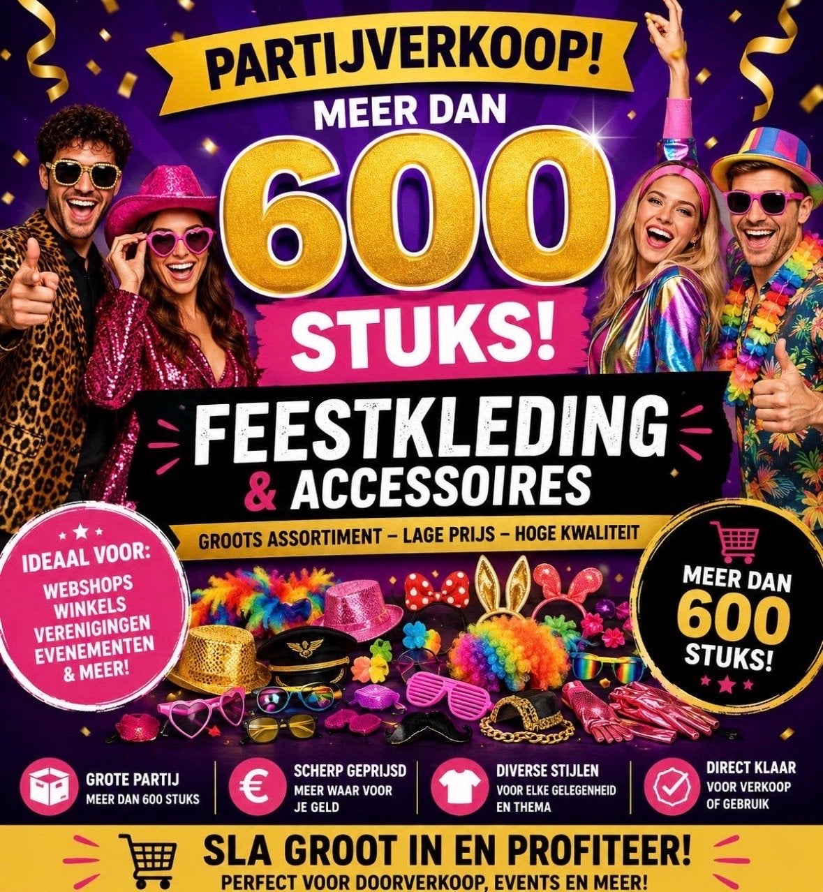 Partijverkoop: 600+ Nieuwe Feestkleding & Accessoires, Ophalen, Nieuw, Kostuum, Carnaval