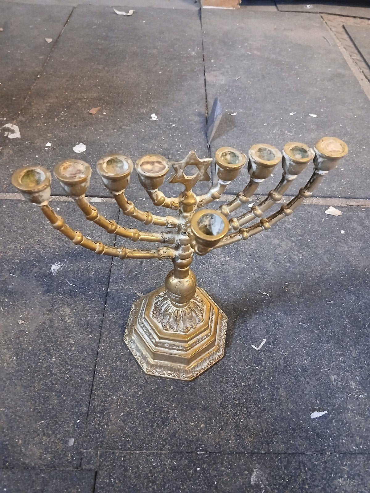 Antieke koperen Menora - Joodse kandelaar, Ophalen of Verzenden