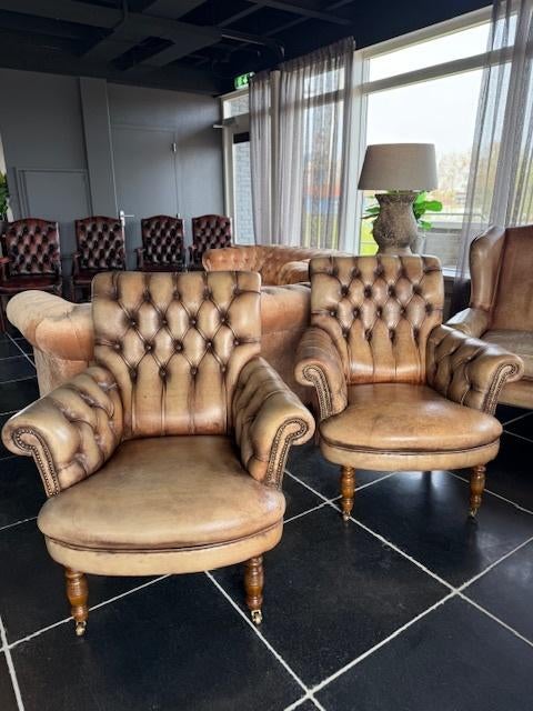 Exclusive Chesterfield Study Chairs, Huis en Inrichting, Fauteuils, Gebruikt, Springvale, Vintage, 75 tot 100 cm