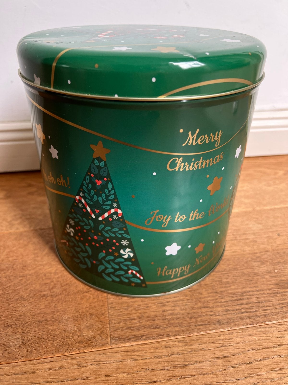 Groot groen kerstblik / trommel Merry Christmas, Diversen, Kerst, Ophalen of Verzenden