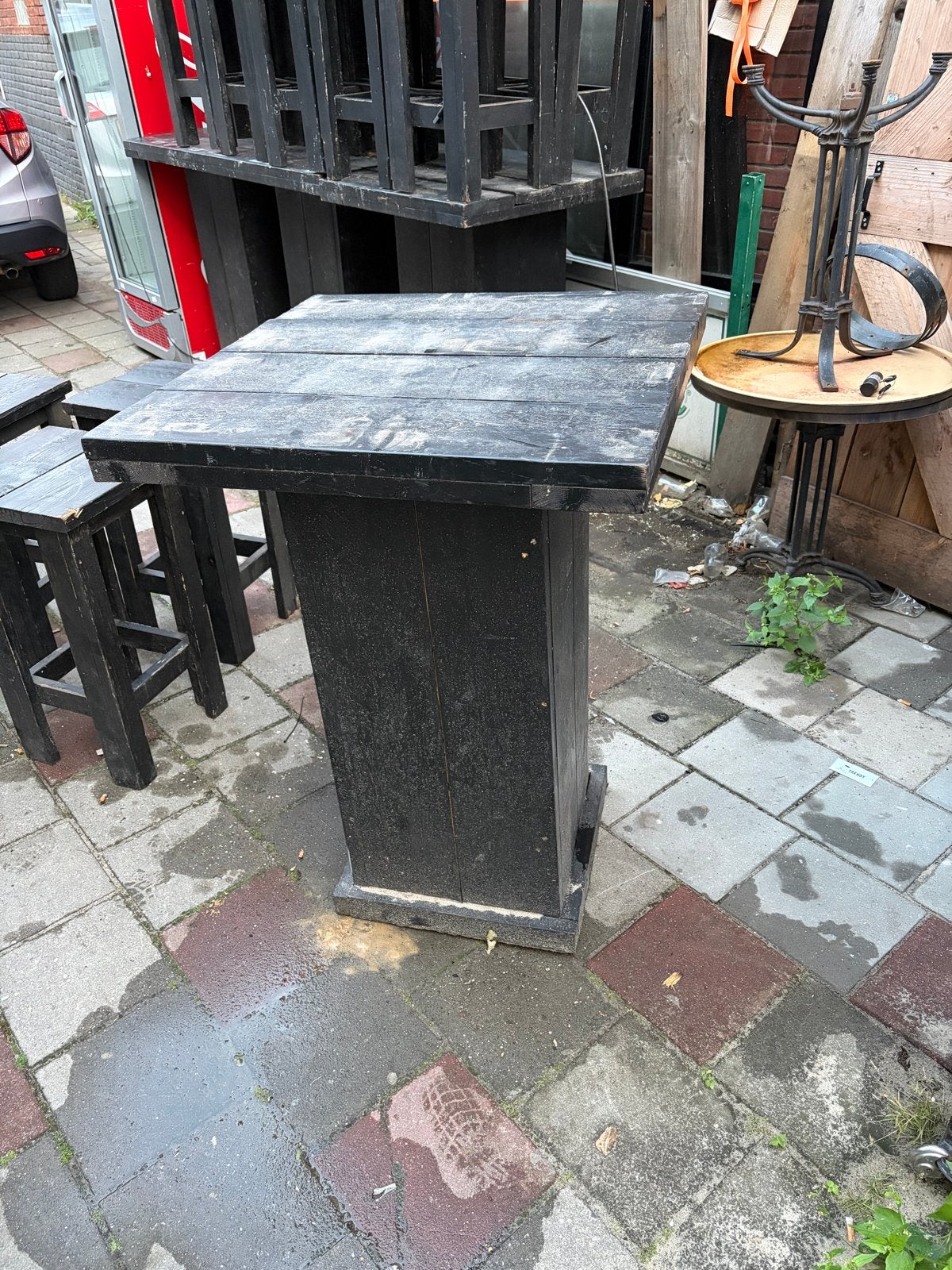 Steigerhout tafels en krukken, Huis en Inrichting, Barkrukken, Ophalen, 90 cm of meer, Hout, Gebruikt