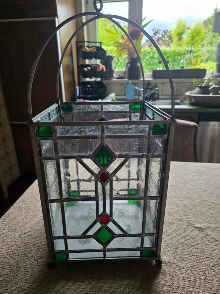Brocante lantaarn glas in lood, Ophalen of Verzenden