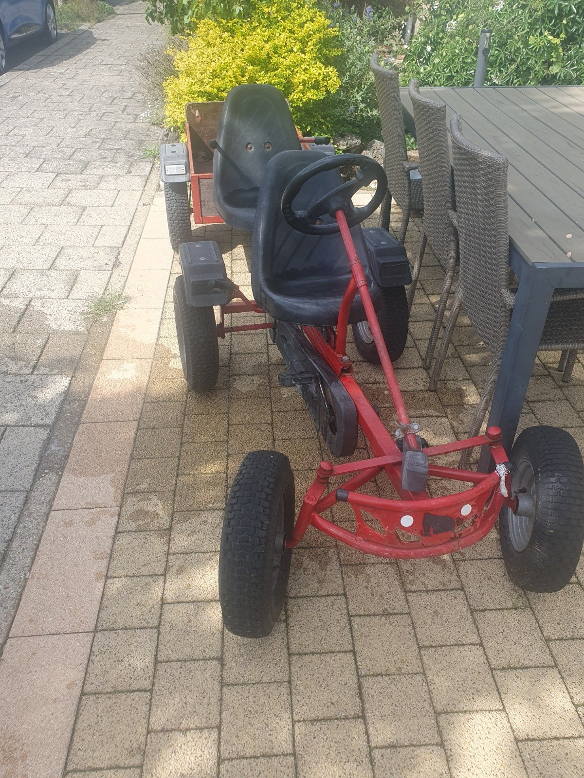 Mammoet skelter met 2 stoelen en aanhanger, Kinderen en Baby's, Speelgoed | Buiten | Skelters, Ophalen, Gebruikt, Mammoet, Duozit