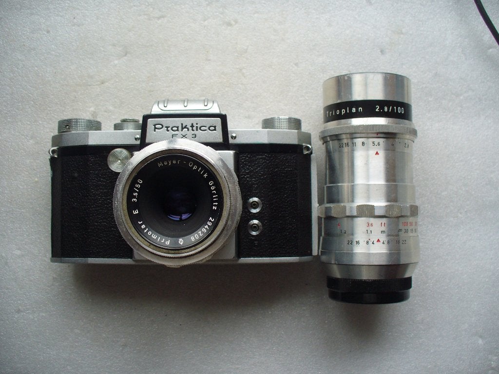Praktica FX3 met Trioplan 2,8/100 en Primotar 3,5/50, Ophalen of Verzenden, Gebruikt, Spiegelreflex, Overige Merken