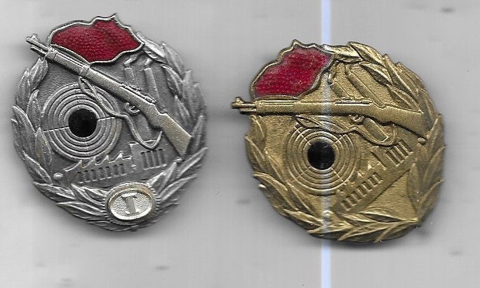 2 ZWARE GROTE LEGER MILITARIA GEWEREN BROCHE SPELDEN, Verzamelen, Speldjes, Pins en Buttons, Ophalen of Verzenden, Gebruikt, Overige onderwerpen