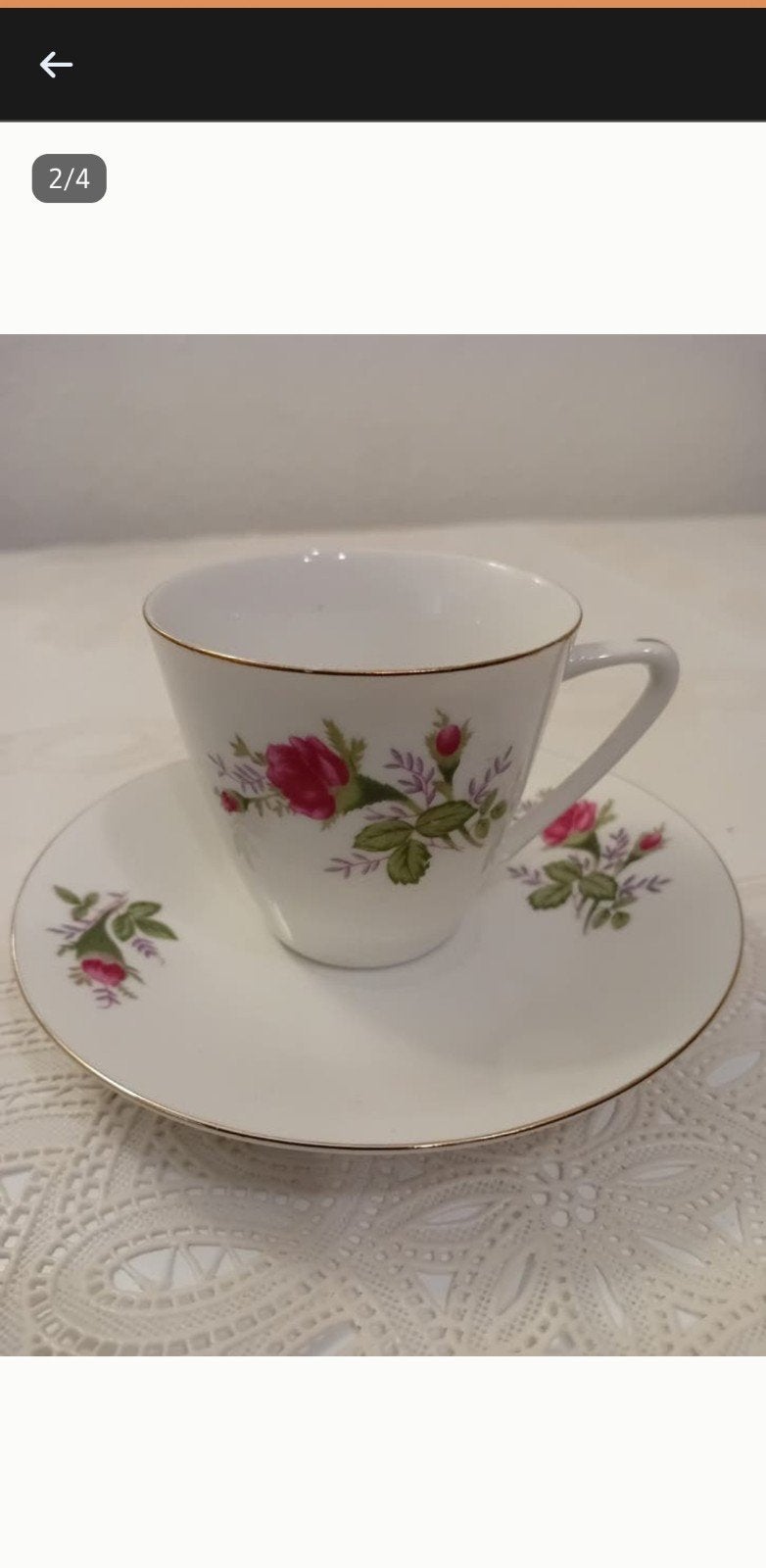 Set van 6 porseleinen kopjes en schotels met rozen, Antiek en Kunst, Ophalen of Verzenden
