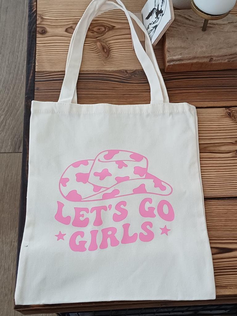 Nieuwe handgemaakte canvas tas - Let's Go Girls, Ophalen of Verzenden, Nieuw, Wit, Shopper