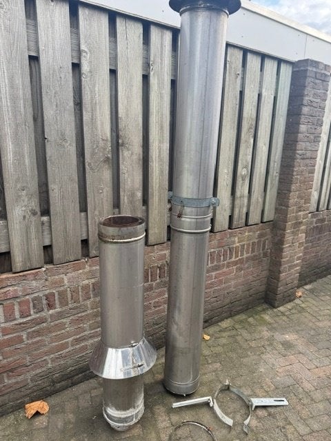 drie meter dubbelwandig rookkanaal met trekkap, Ophalen, Houtkachel, Zo goed als nieuw, Vrijstaand