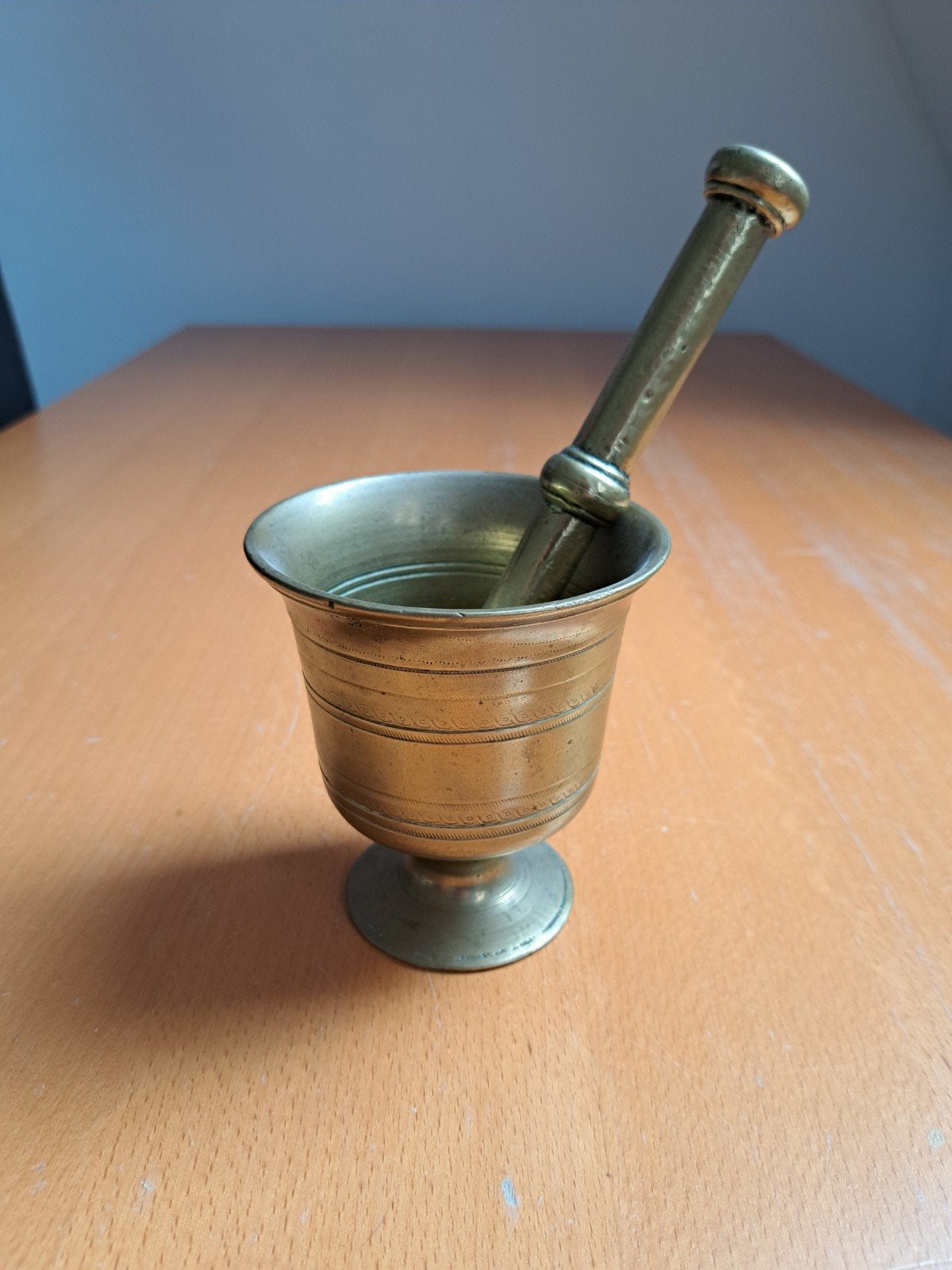 Antieke koper/messing vijzel met stamper, Ophalen of Verzenden