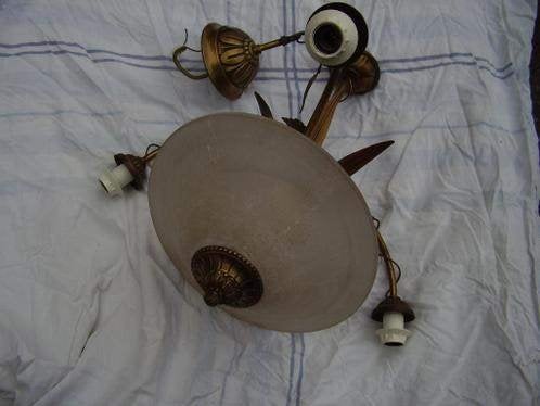 hanglamp lamp antiek artdeco glas woonkamer sfeer decoratie, Ophalen of Verzenden