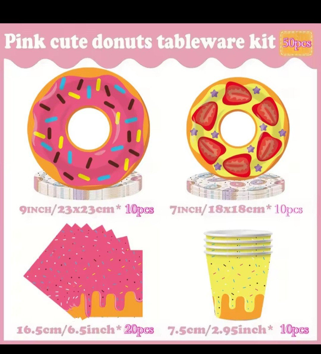 Donut Feestservies Set - 50 Stuks - Nieuw, Ophalen, Nieuw, Feestartikel, Verjaardag