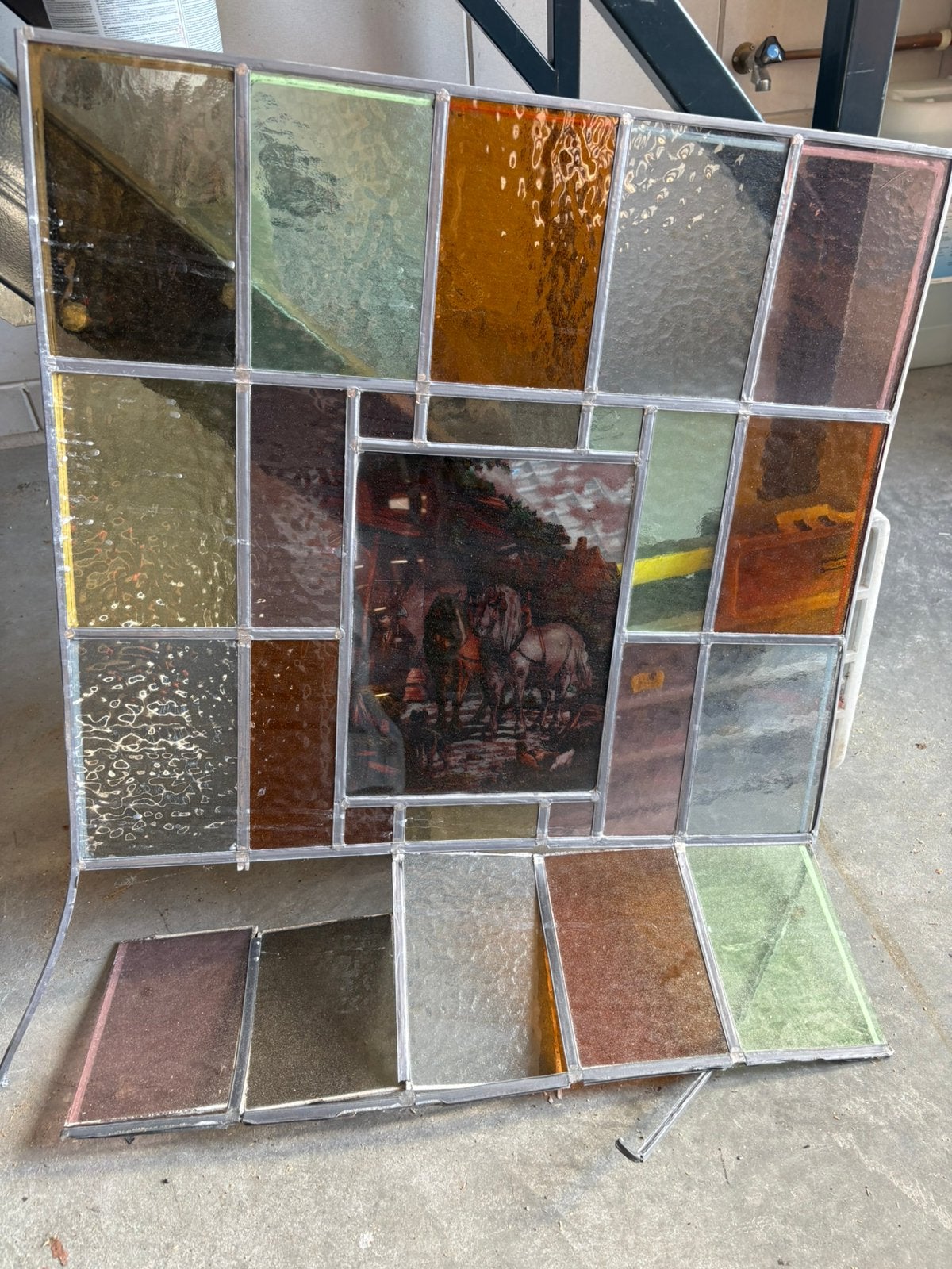 Glas in lood voorzetraam, Ophalen, Gebruikt, Glas in lood, 120 tot 160 cm