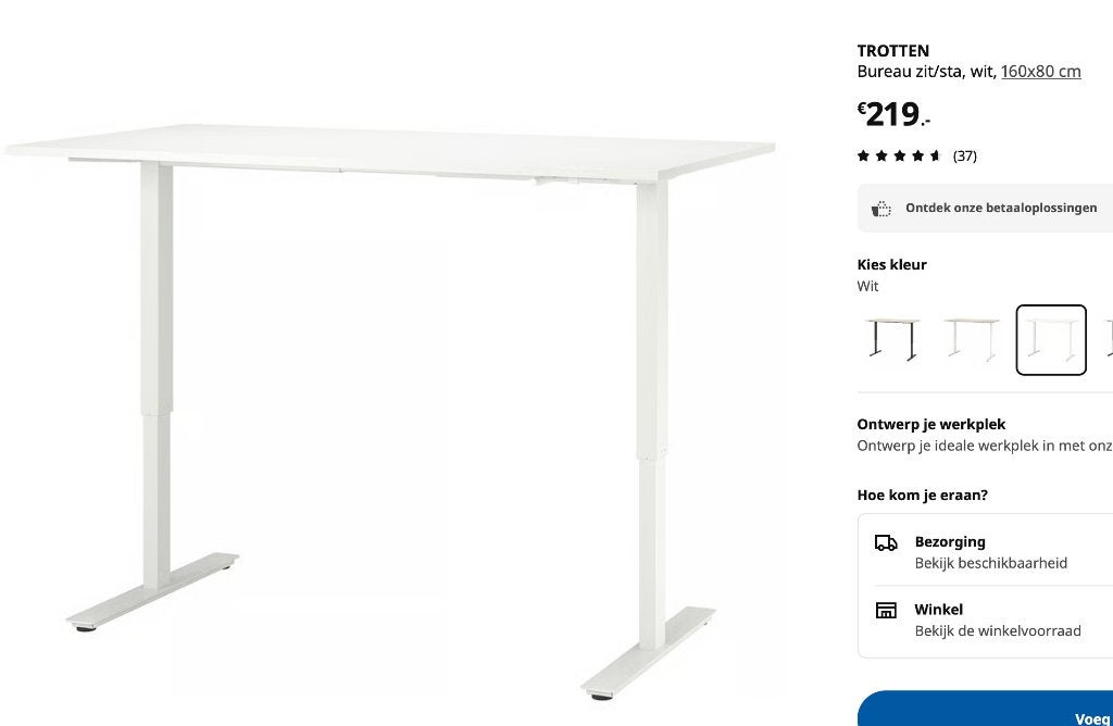 Trotten Ikea zit sta bureau 160x80 hobby buro hoog laag, Ophalen, Zit-sta bureau, 160 cm, Gebruikt