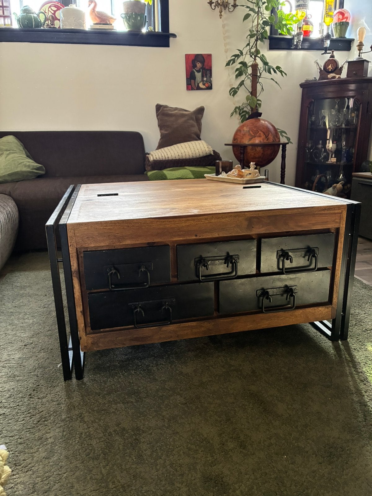 Koffietafel - salontafel echt hout met metaal, Ophalen, 50 tot 100 cm, Vierkant, 50 tot 100 cm